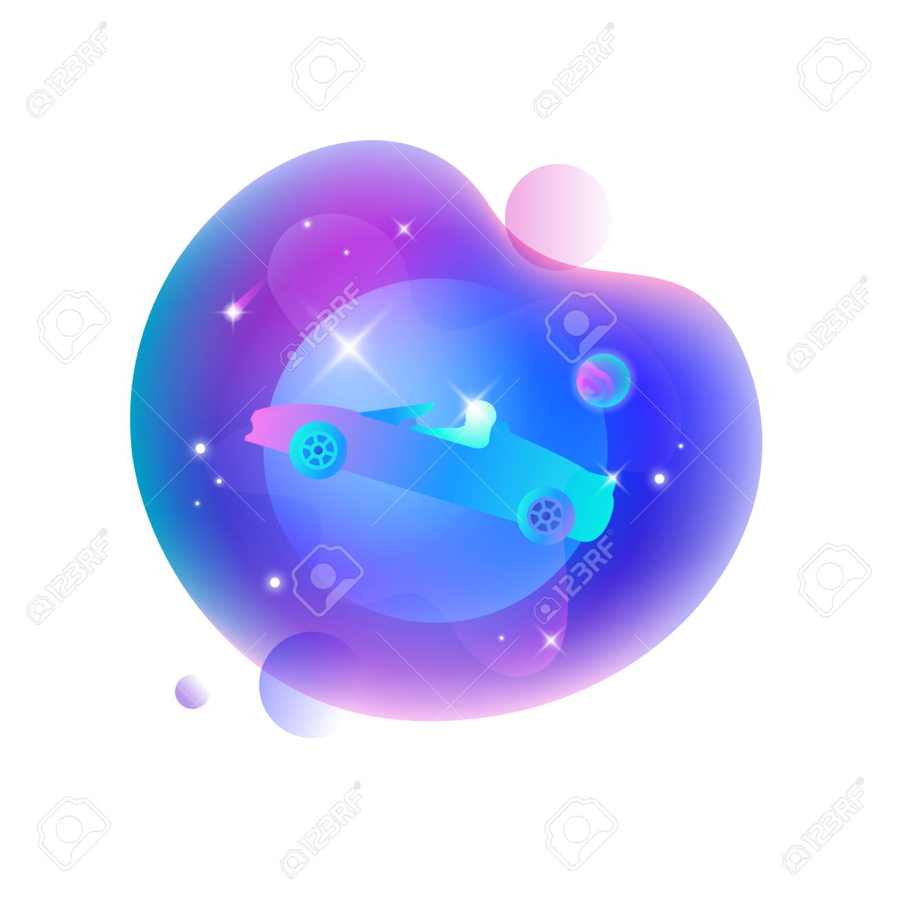 Vector Ui Illustration Of Tesla Roadster Car Floating In An Outer