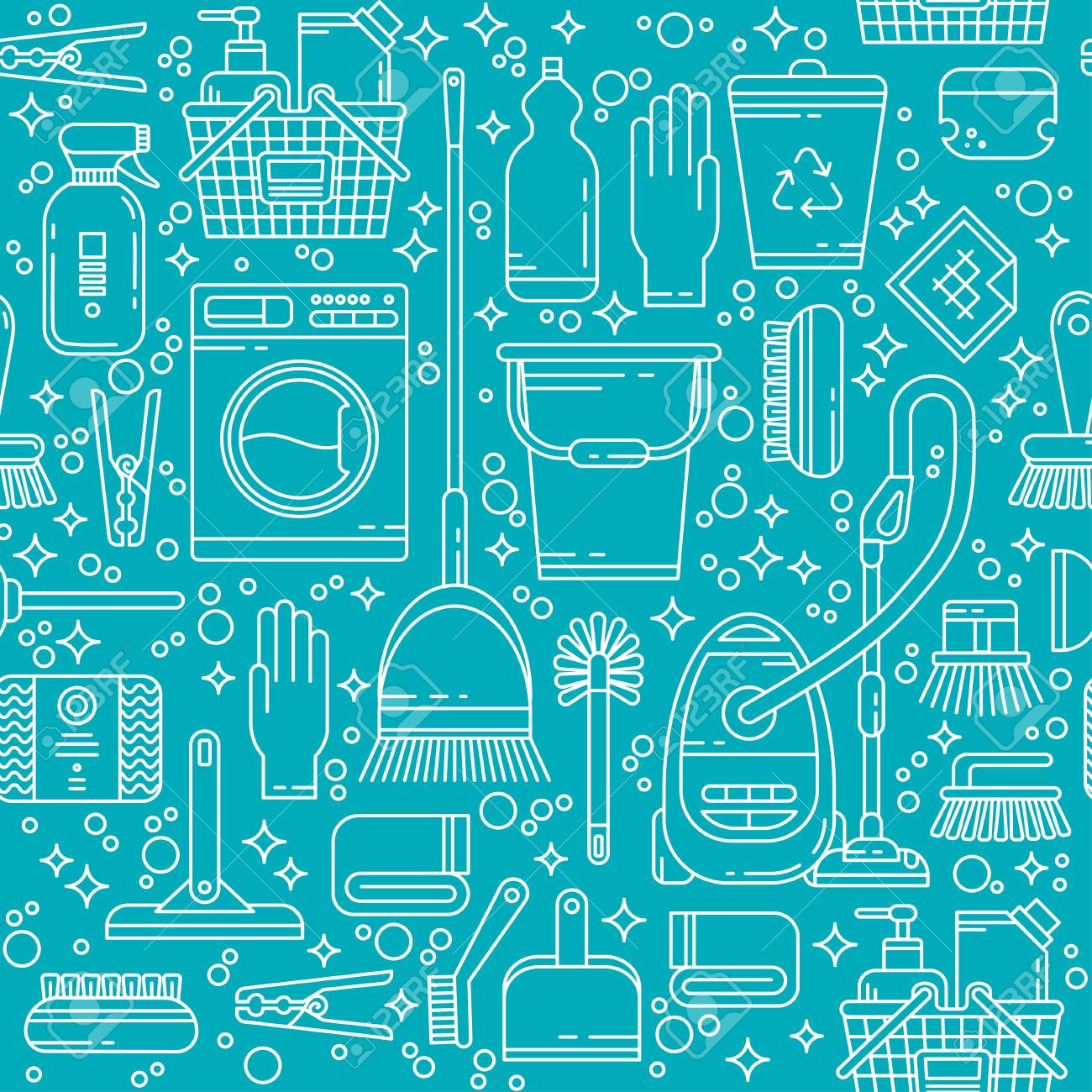 cleaning service seamless pattern template with line icons symbols household cleaning companies