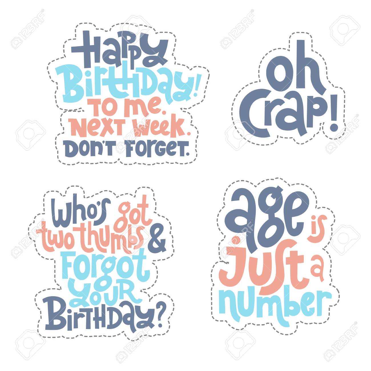 irreverent birthday sticker set design template with hand drawn birthday tag template