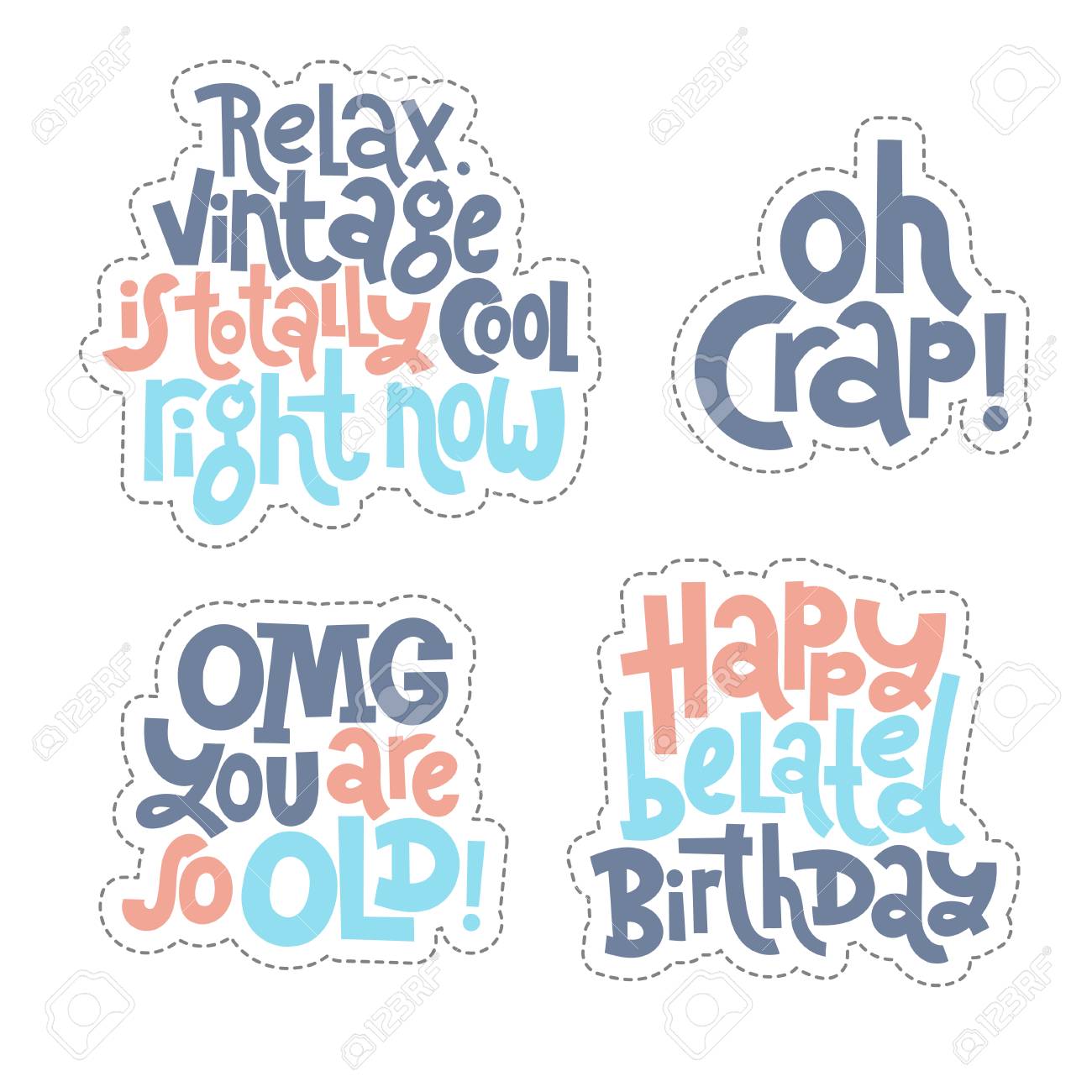irreverent birthday sticker set design template with hand drawn birthday tag template