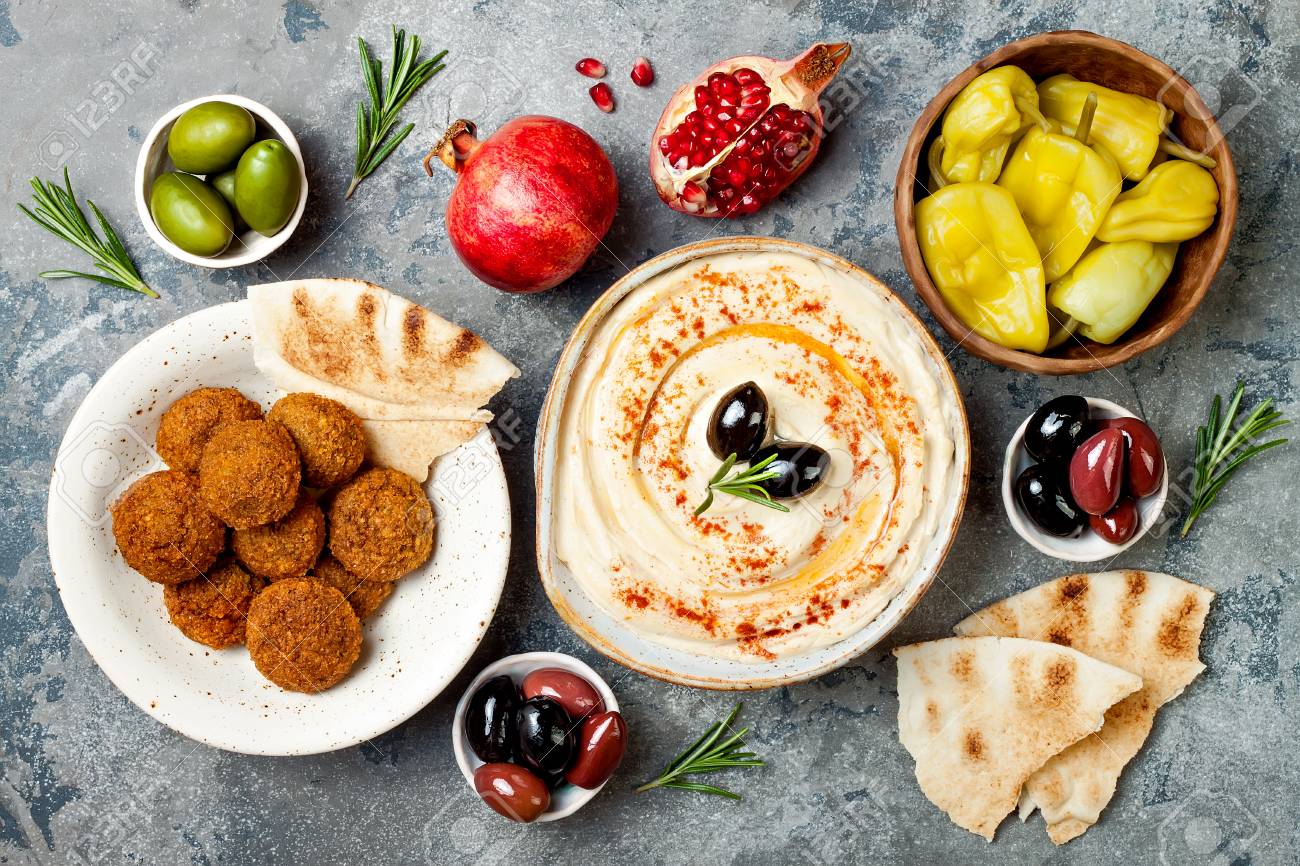 Middle Eastern Traditional Dinner Authentic Arab Cuisine Meze Party Food Top View Flat Lay Overhead Stock Photo Picture And Royalty Free Image Image 94417146
