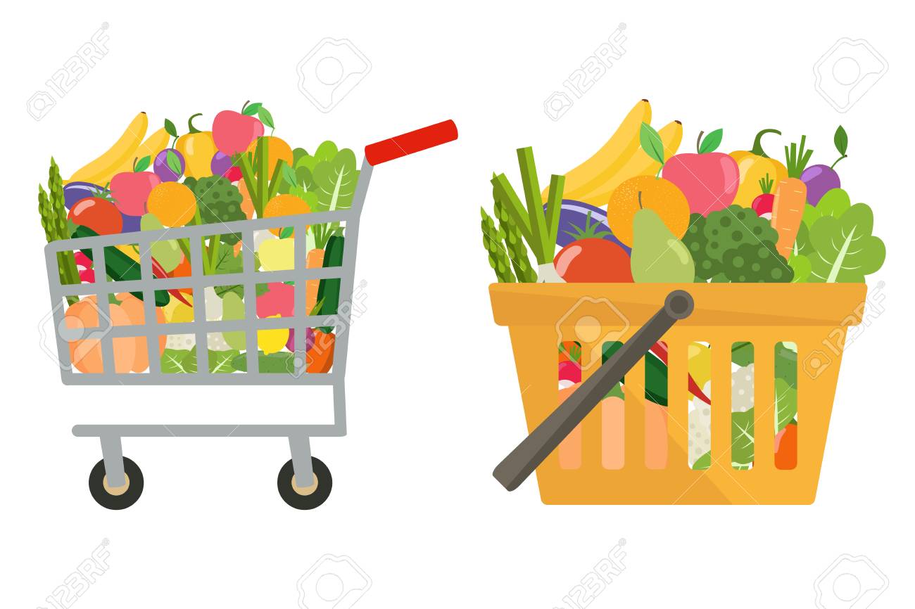 カートや買い物かごの野菜や果物 のイラスト素材 ベクタ Image