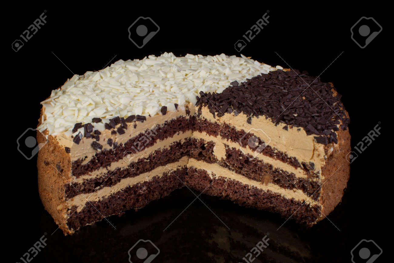 Piece Of Cake With White And Black Chocolate On A Black Background Russian Cake Day And Night Stock Photo Picture And Royalty Free Image Image 150678390