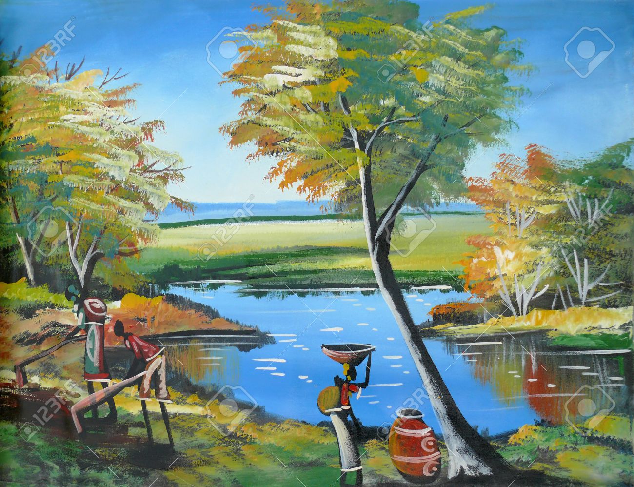 Dibujos De La Vida étnica En áfrica Mozambique Naturaleza Del Paisaje River Una Mujer Lleva Un Cántaro De Agua Fotos Retratos Imágenes Y Fotografía De Archivo Libres De Derecho Image 27276512