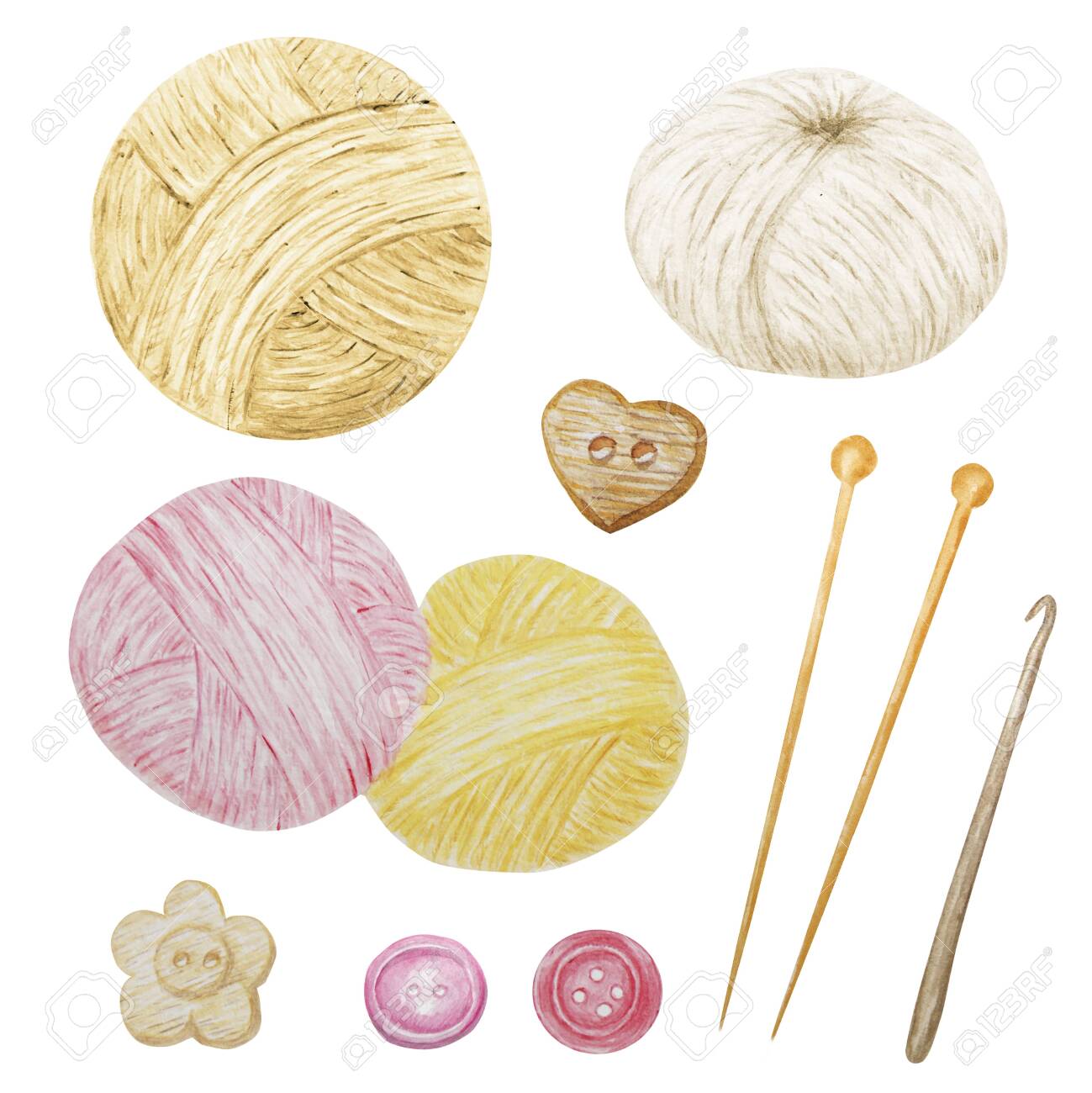 Watercolor Clip Art Hobby Knitting And Crocheting Wool Yarn