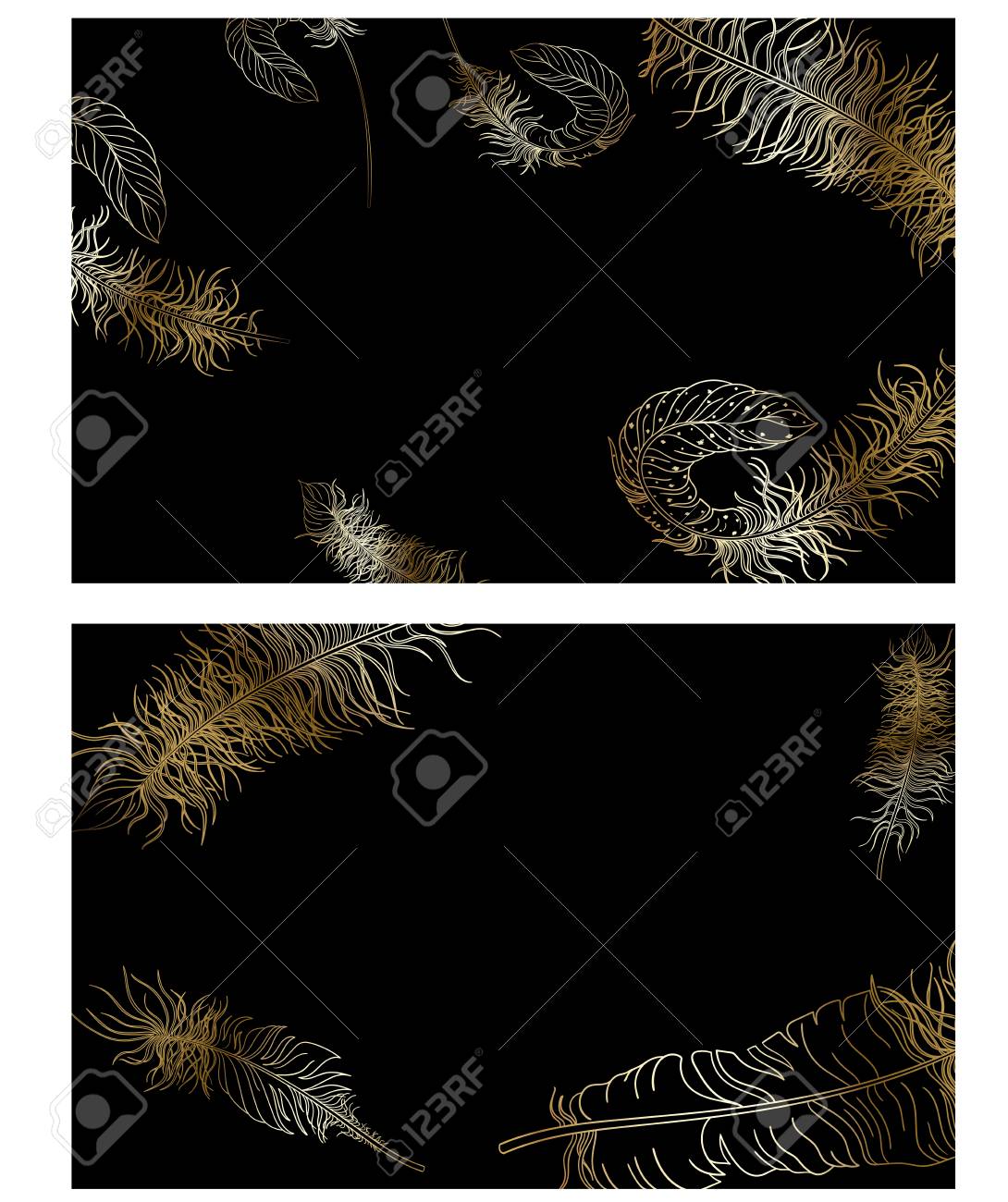 black carnival backgrounds with gold feathers pattern vector