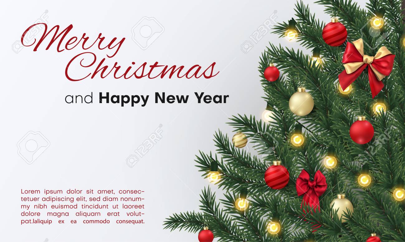 106958044 merry christmas and happy new year card with christmas tree landing page template vector karte der frohen weihnachten und des guten rutsch ins neue jahr