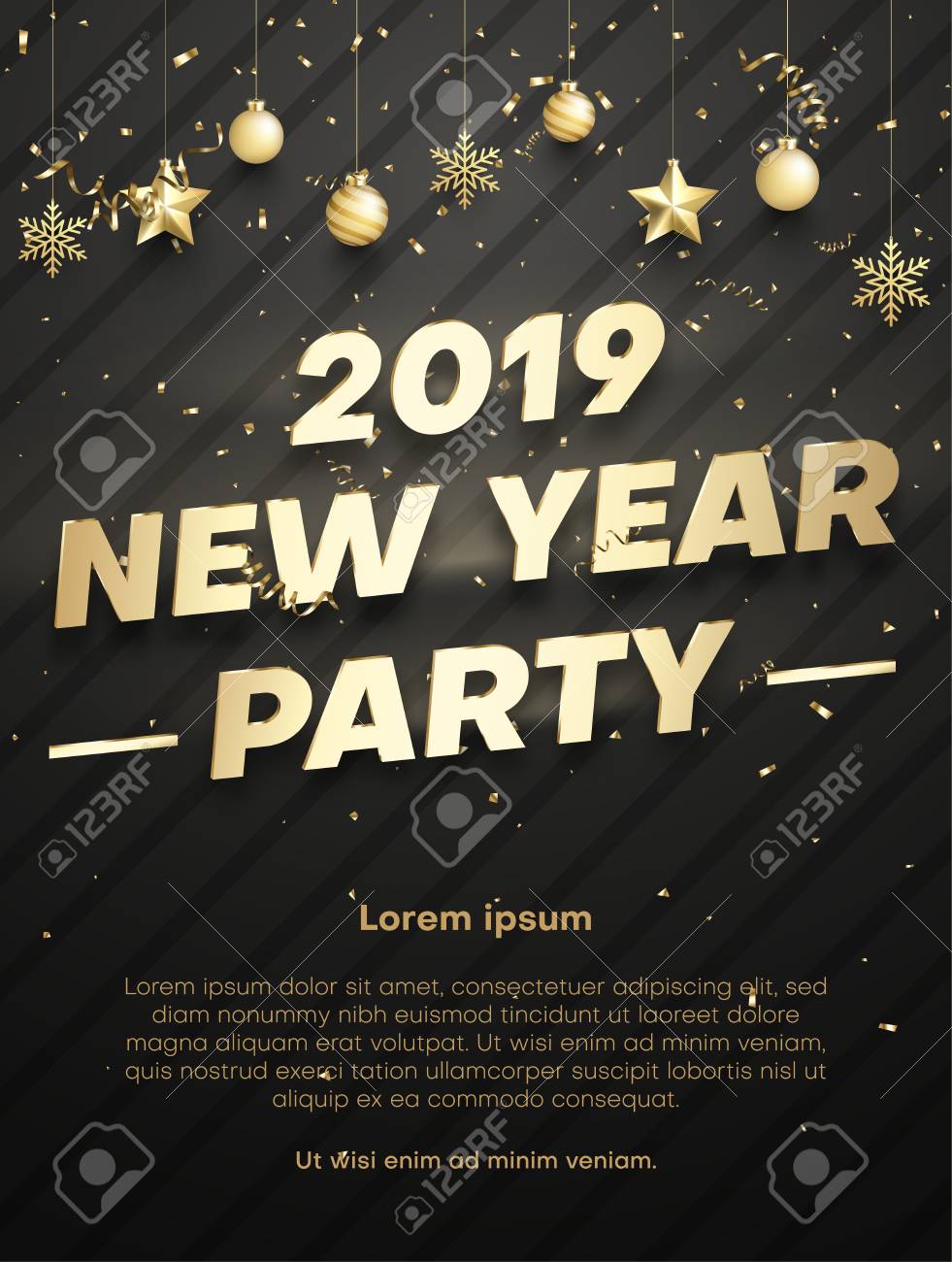 2018 new year party invitation with audio speakers on abstract black