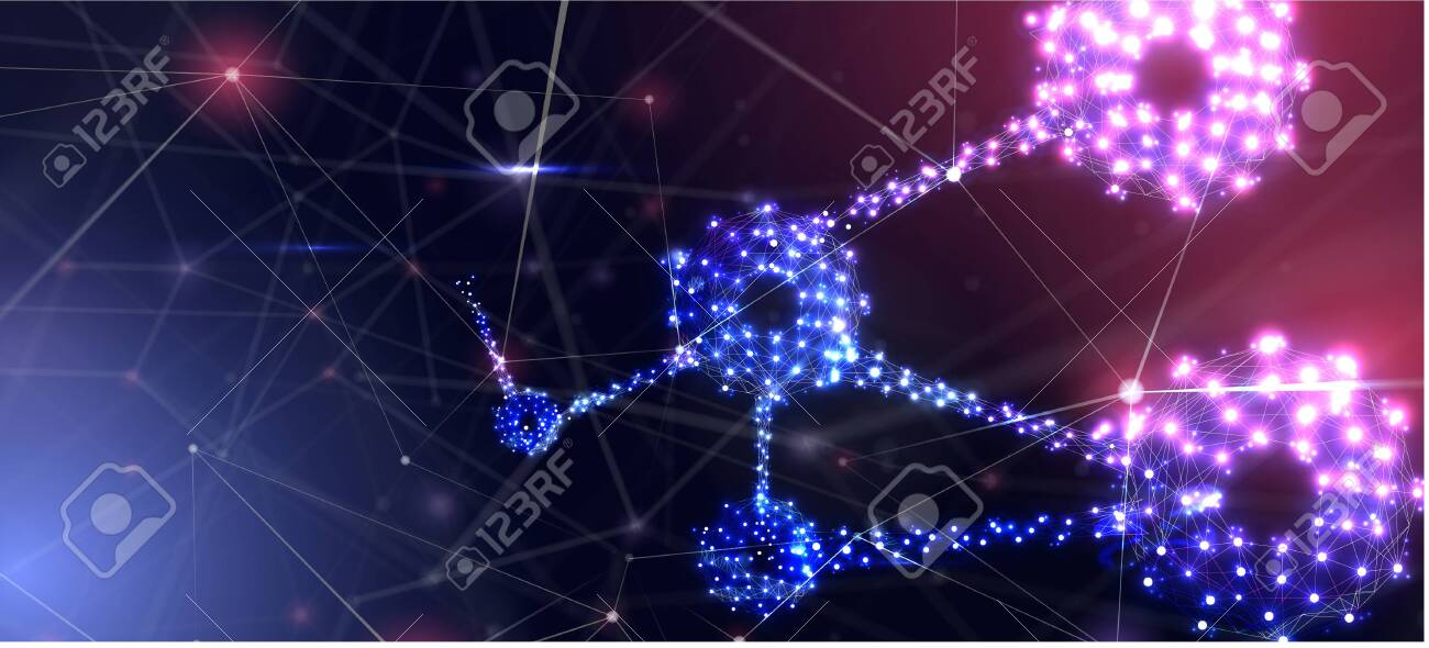 Connection Abstract Banner With Led Shiny Gears And Digital