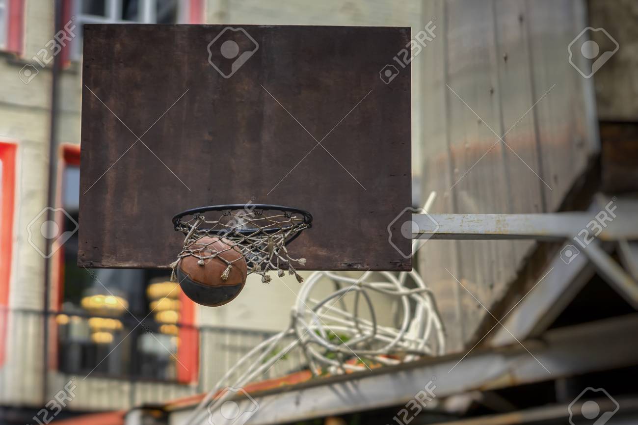 street basketball game basketball shield ball going through
