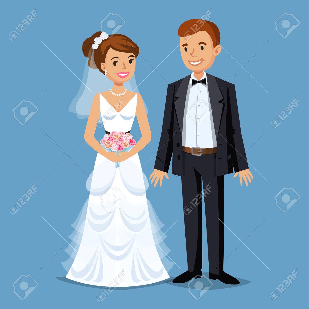 Cute Bride And Groom Wedding Party Set Illustration Cartoon