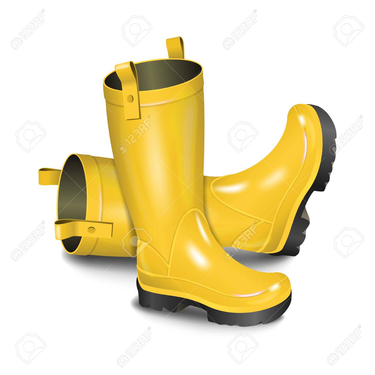Paar Gumboots. Regen Gele Laarzen Geïsoleerd Op Een Witte Laarzen Van De Beeldverhaal De Gele Regen Vector Illustratie