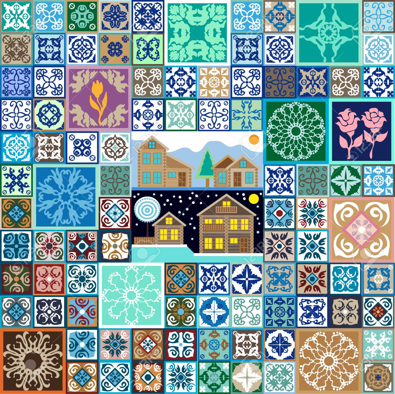 colorful vintage tiles with