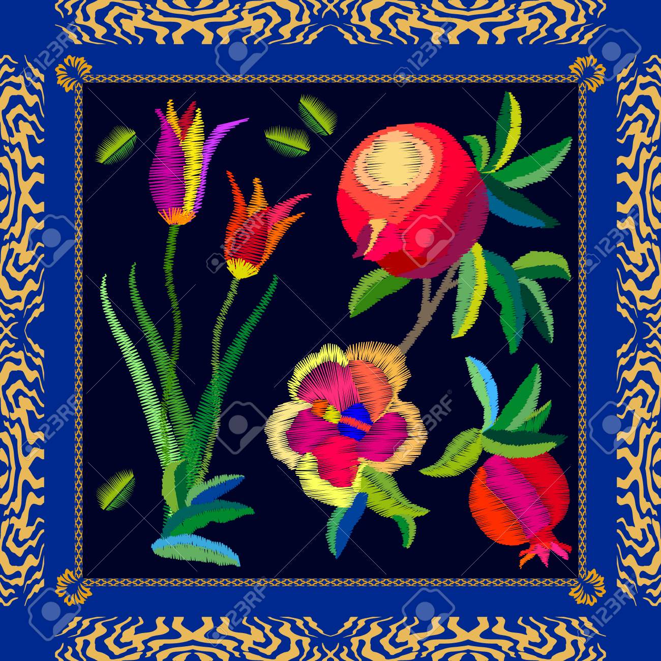 Indigo Blue Peony Scarf Tulip