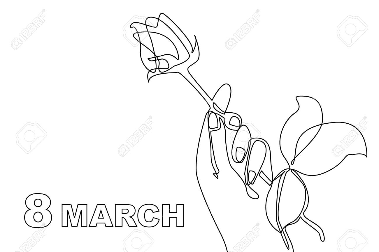 バラとの連続線描き 3月8日のお祝いコンセプト のイラスト素材 ベクタ Image 94822480