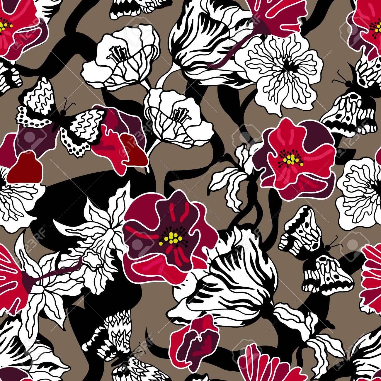 Floral Print With Japanese Motifs.