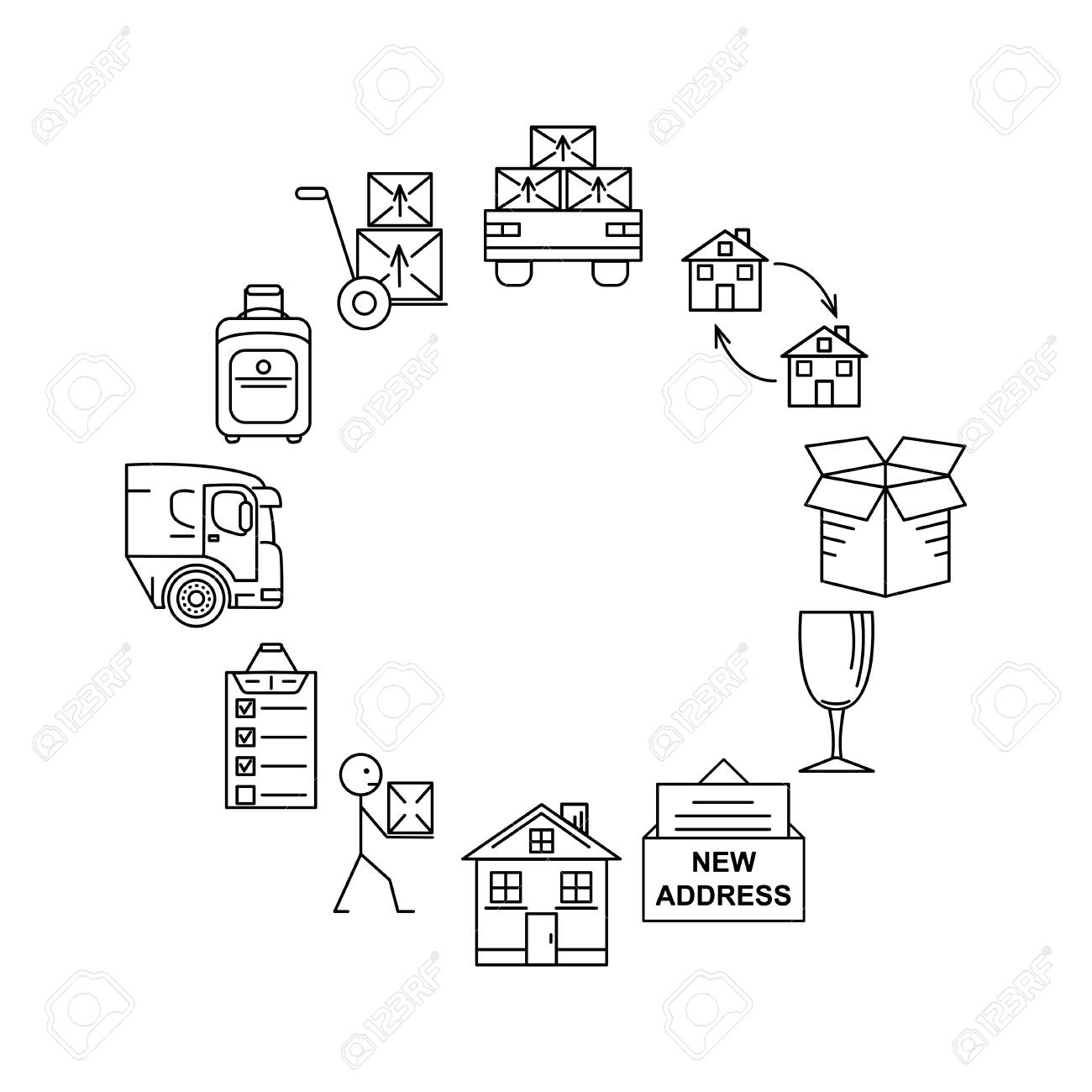 移動 細い線アート アイコン フラット スタイルのイラストが分離されました ライン アート アイコン インフォ グラフィック セットのイラスト素材 ベクタ Image