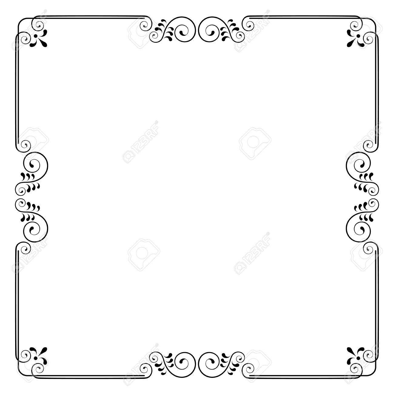 decorative square frame with swirls and leaves without background