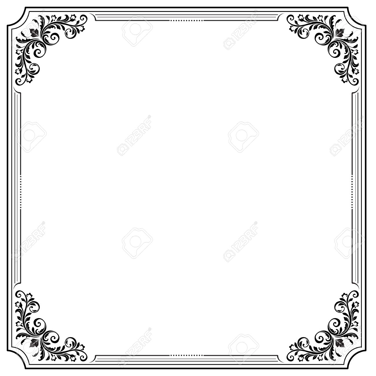 black square decorative frame with vignettes letter page format