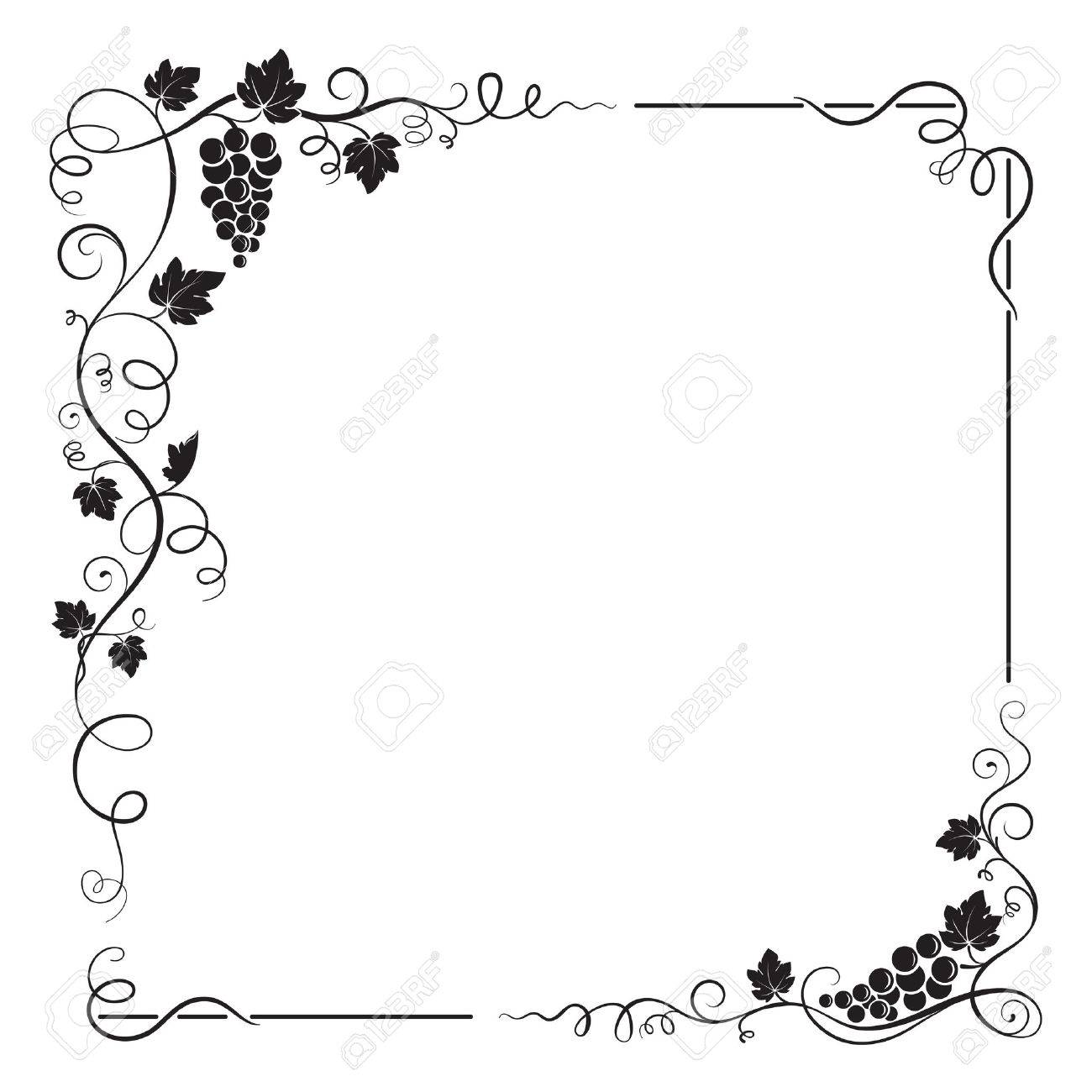decorative black square frame with bunch of grapes grape leaves