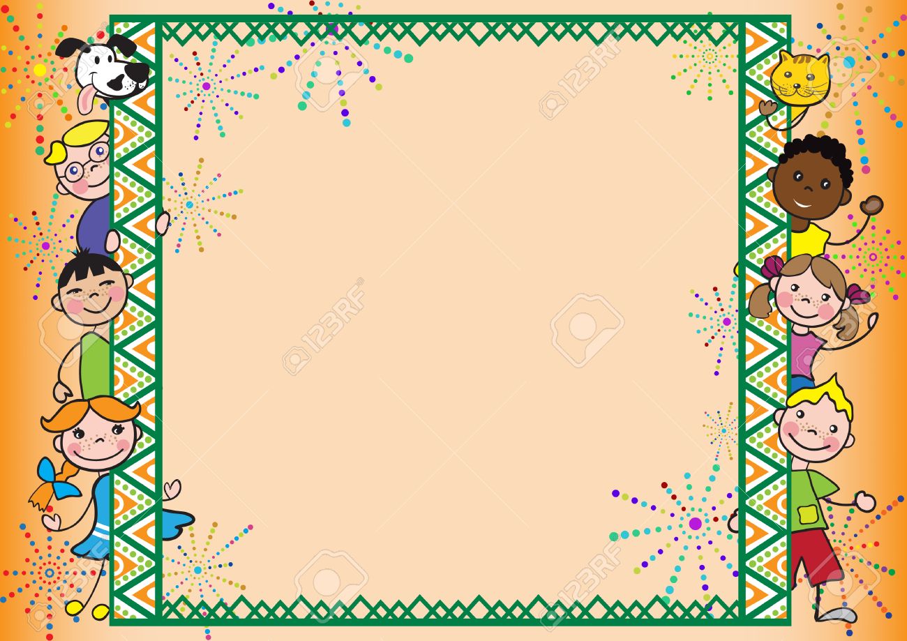frame with cartoon kids doggy and cat template for diploma marcos para diplomas