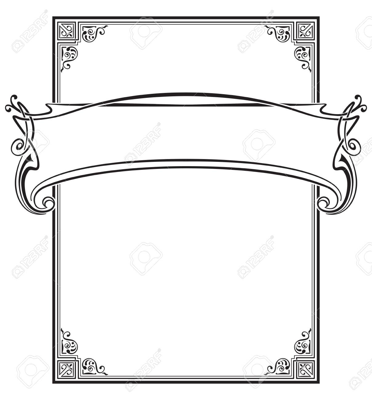 Decorative Black Frame And Banner. Template For Card, Label. Retro Inside Artwork Label Template