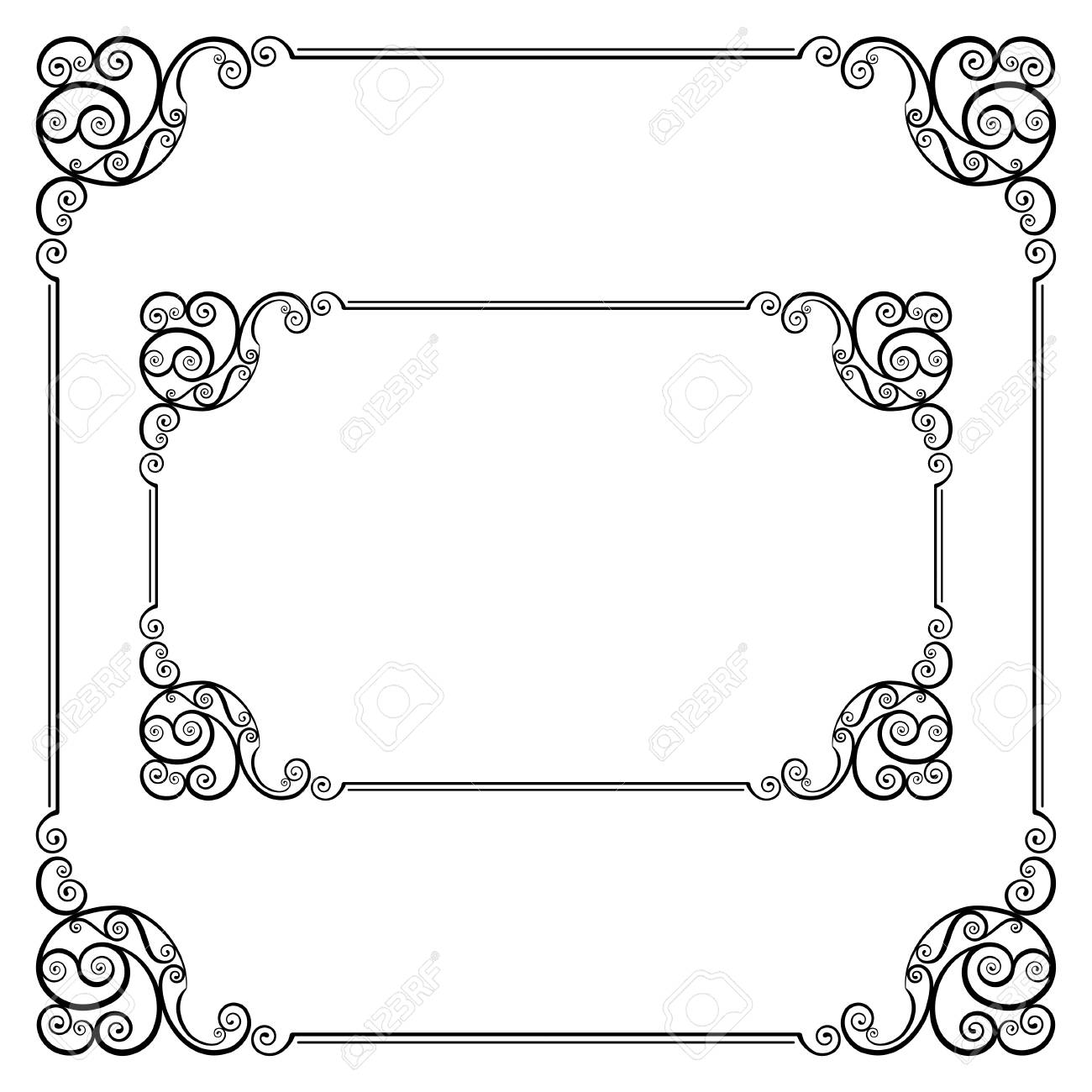 2 つの華やかな黒のテキスト縁取り装飾的なコーナー のイラスト素材 ベクタ Image