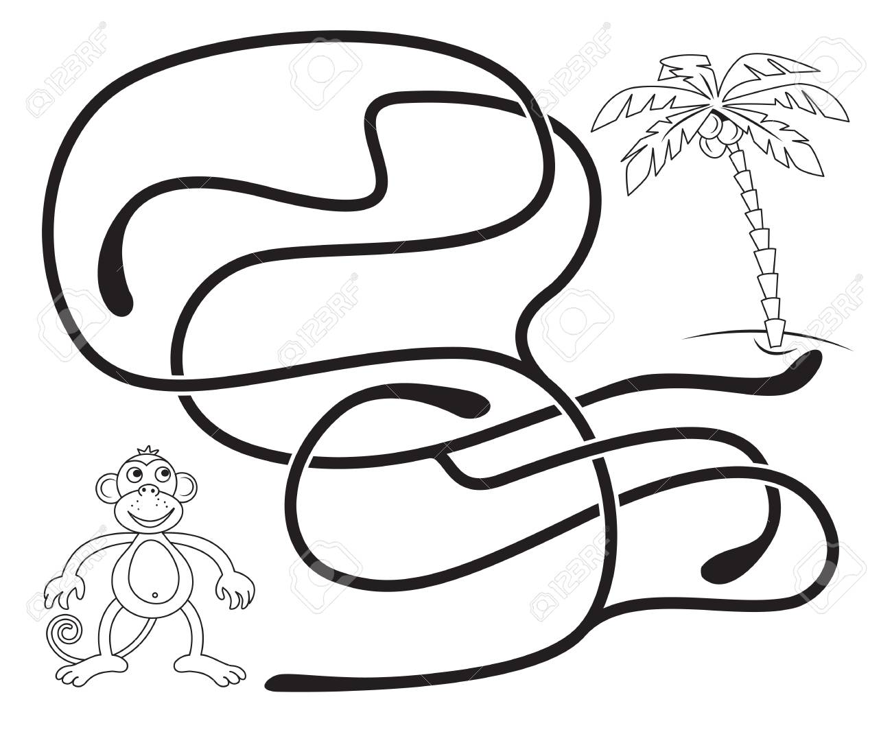 Maze Game For Kids. Help The Monkey To Get To The Coconut Palm - Maze Game For Kids. Help The Monkey To Get To The Coconut Palm