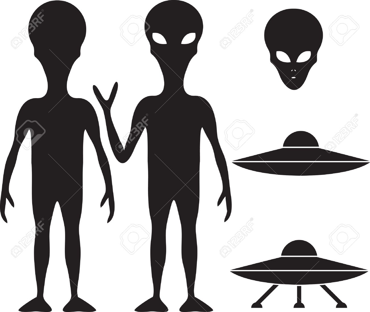 alien and ufo silhouette set royalty free cliparts vectors and