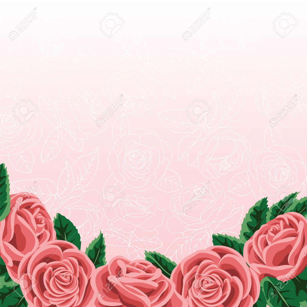 template for wedding invitation or greeting card with roses