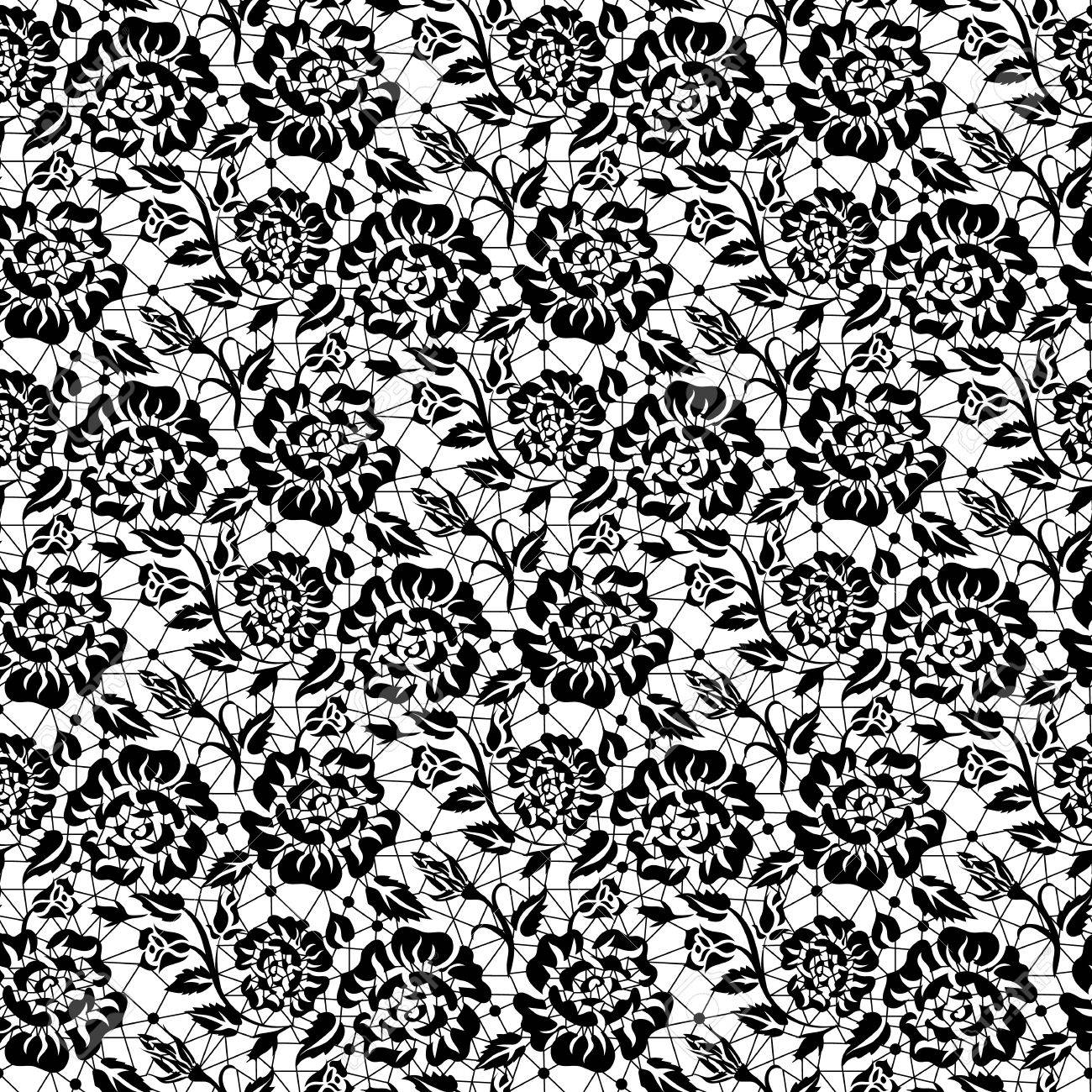 バラのパターンを持つ黒いレースのシームレス背景 のイラスト素材 ベクタ Image