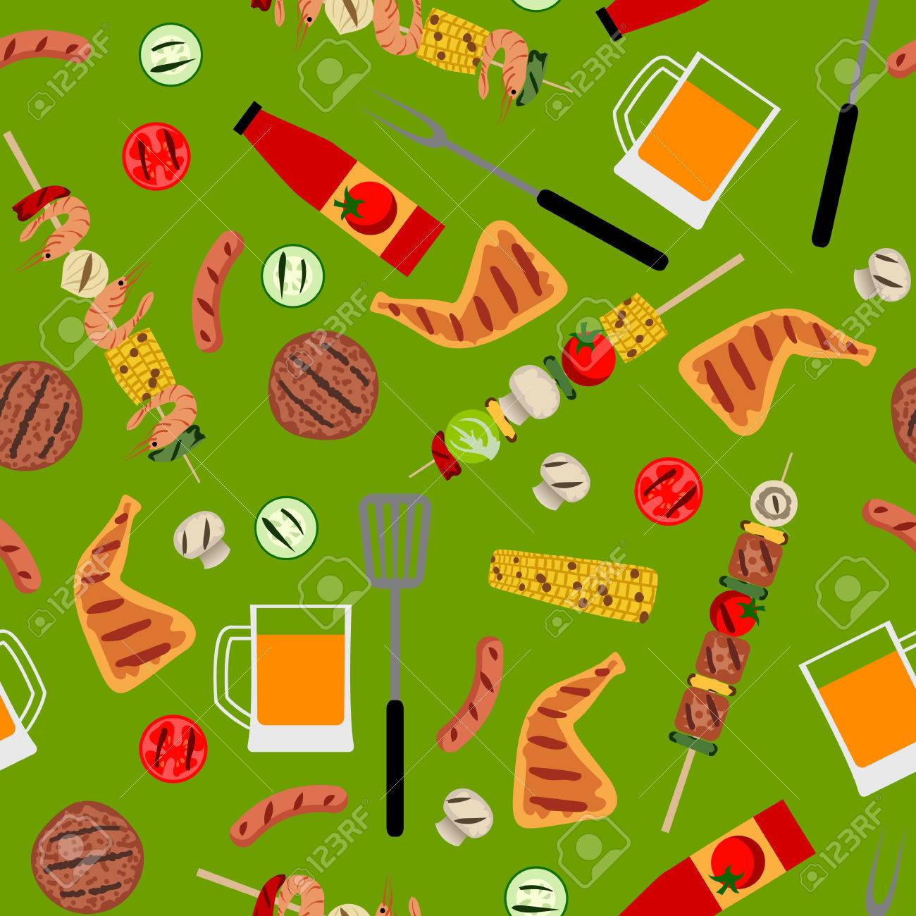 バーベキュー料理でシームレスな背景は バーベキュー パーティーのイラスト素材 ベクタ Image