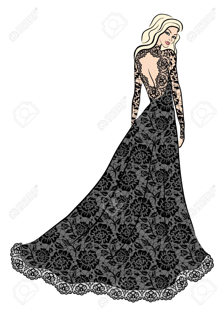 Fashion Illustration Of Woman In Lace Dress Royalty Free SVG, Cliparts,  Vectors, And Stock Illustration. Image 55324900.