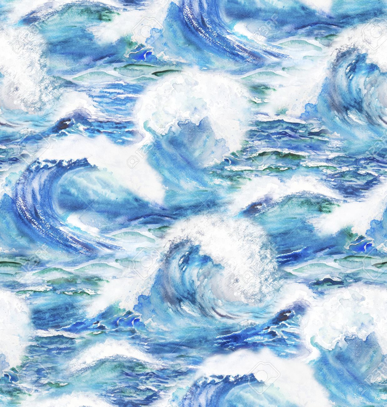 watercolor background with stormy ocean waves seamless pattern image ocean waves