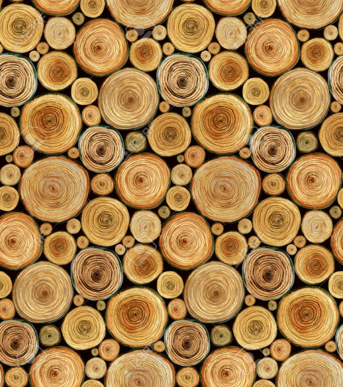 Seamless Pattern With Wooden Cut Logs Hand Drawn With Watercolor Stock Photo Picture And Royalty Free Image Image