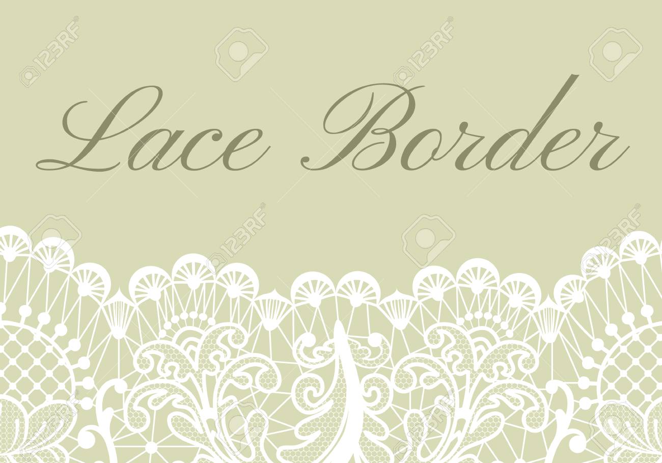 template of card with white lace border on green background royalty