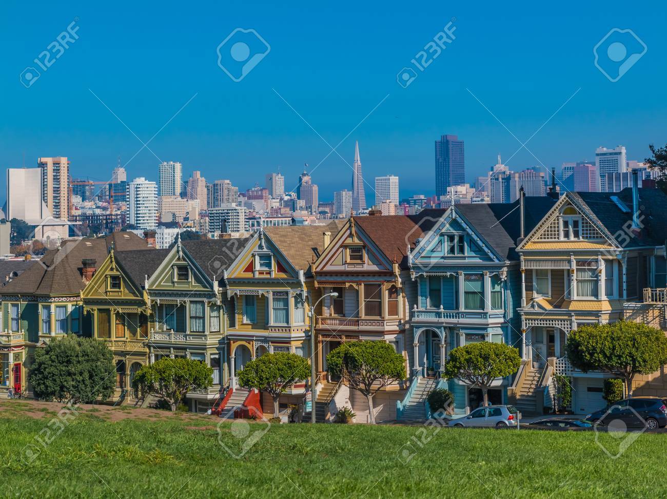 San Francisco Cityscape With The Painted Ladies Victorian Houses Stock Photo Picture And Royalty Free Image Image 48755208
