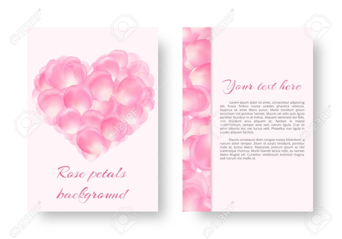 template greeting card with rose petals in the shape of heart petal shape template