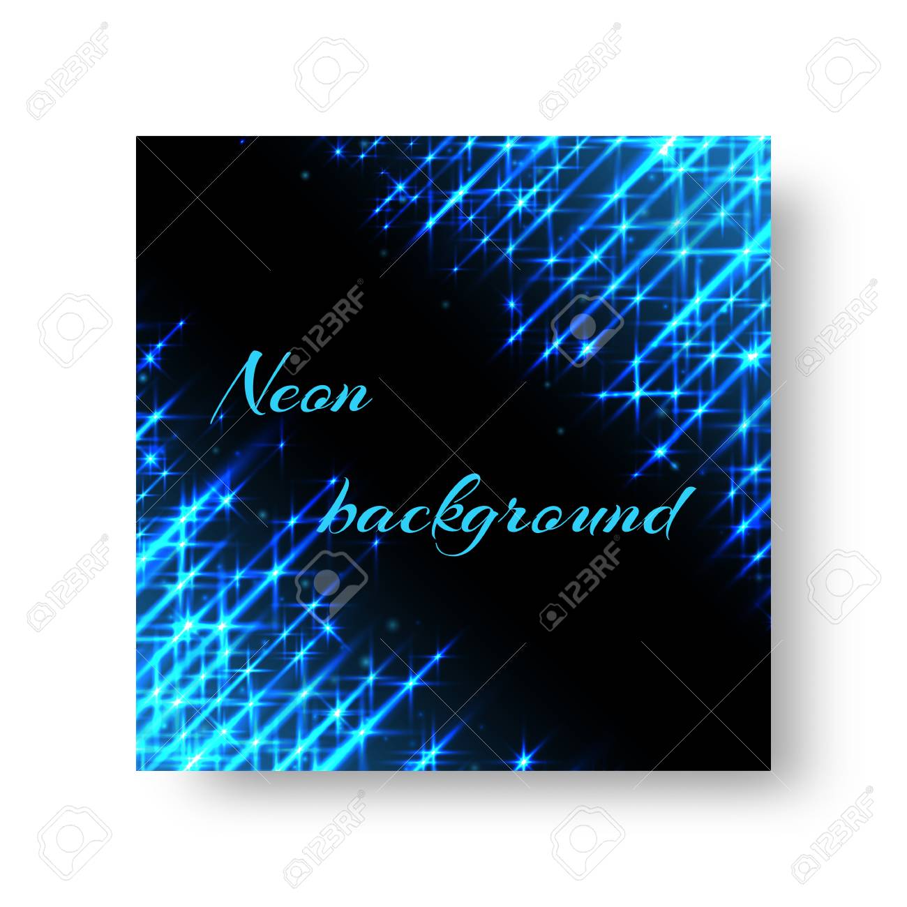 square postcard design template with bright neon stripes of blue electronic postcard template