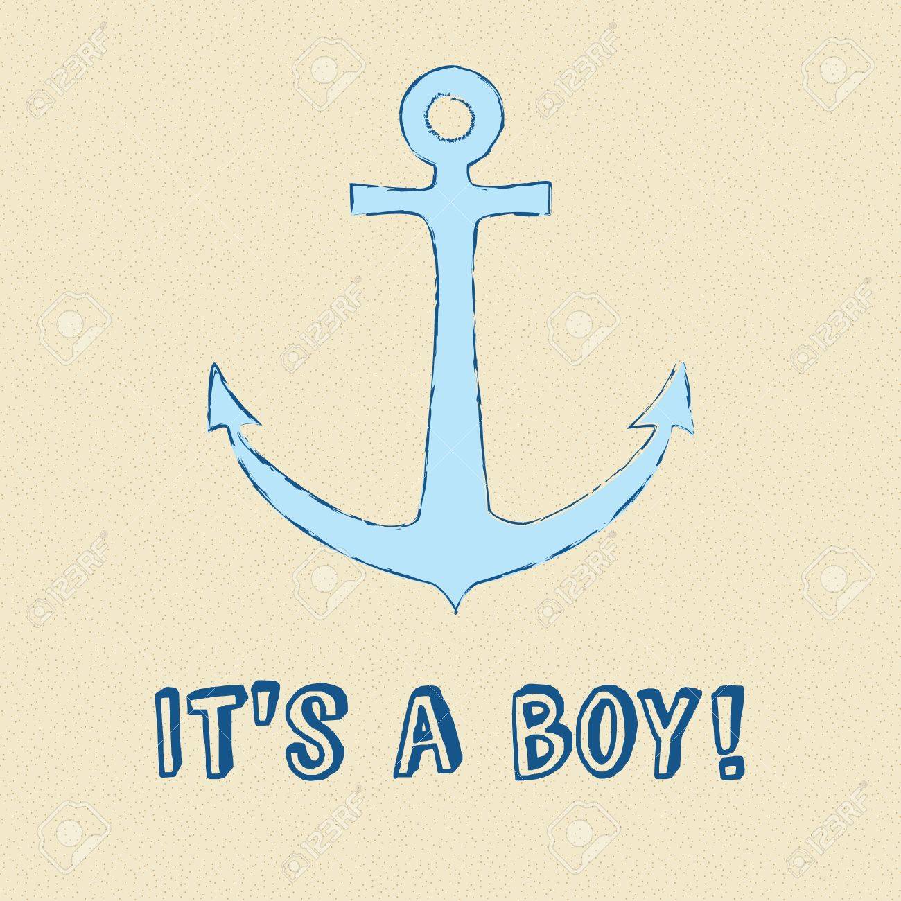 Baby Boy Announcement Card With Blue Anchor Baby Shower Vector Royalty Free Cliparts