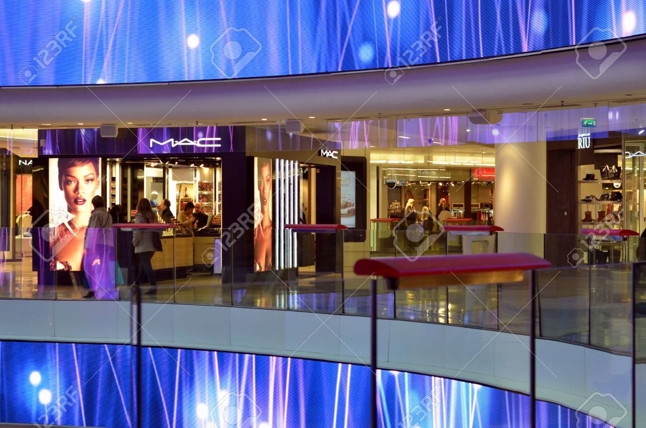 interior of shopping mall four seasons paris france stock photo