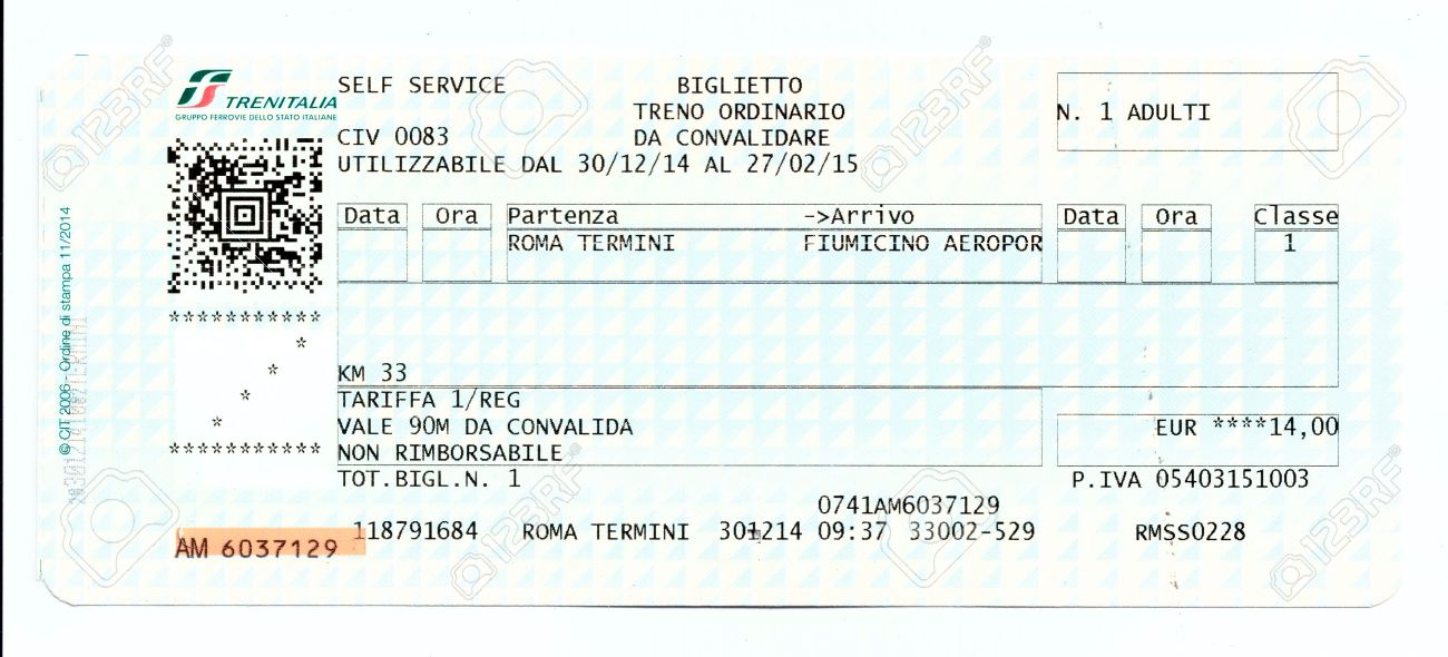 Train ticket from the station Roma Termini to the airport Fiumicino. Rome, Italy - 35728975 Train ticket from the station Roma Termini to the airport Fiumicino. Rome, Italy - 35728975