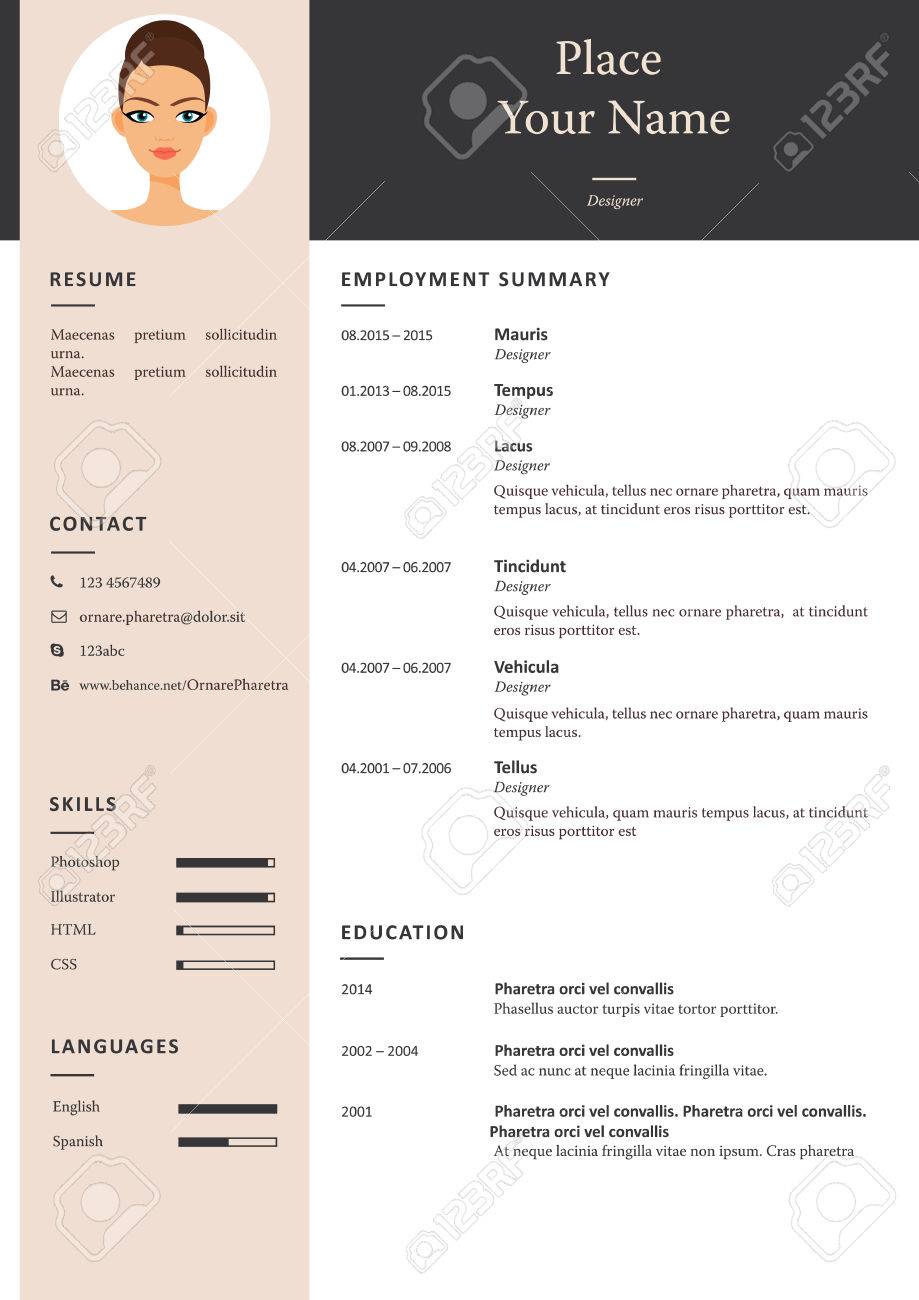 vector minimalist cv or resume template in pale color royalty free