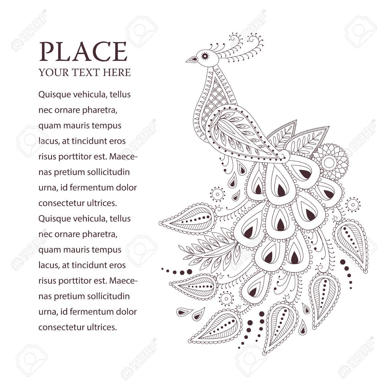 インドのペイズリー風の美しい孔雀の鳥 ユニークな手描きのペイズリー クジャク 一時的な刺青鳥ベクトル白い背景のイラスト のイラスト素材 ベクタ Image