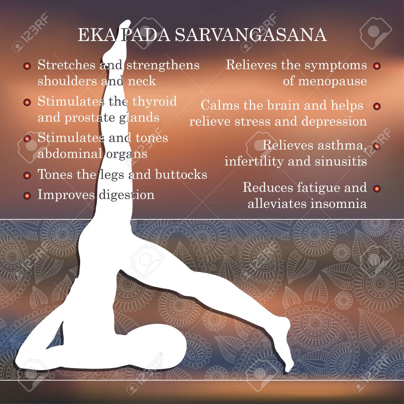 Yoga Pose Infographics, Benefits Of Practice Eka Pada Sarvangasana Royalty  Free SVG, Cliparts, Vectors, and Stock Illustration. Image 60746269.