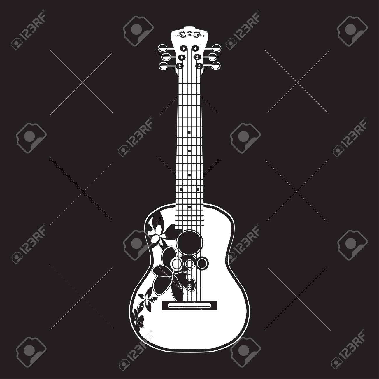 Vector Illustration Of White Ukulele Isolated On Black Background