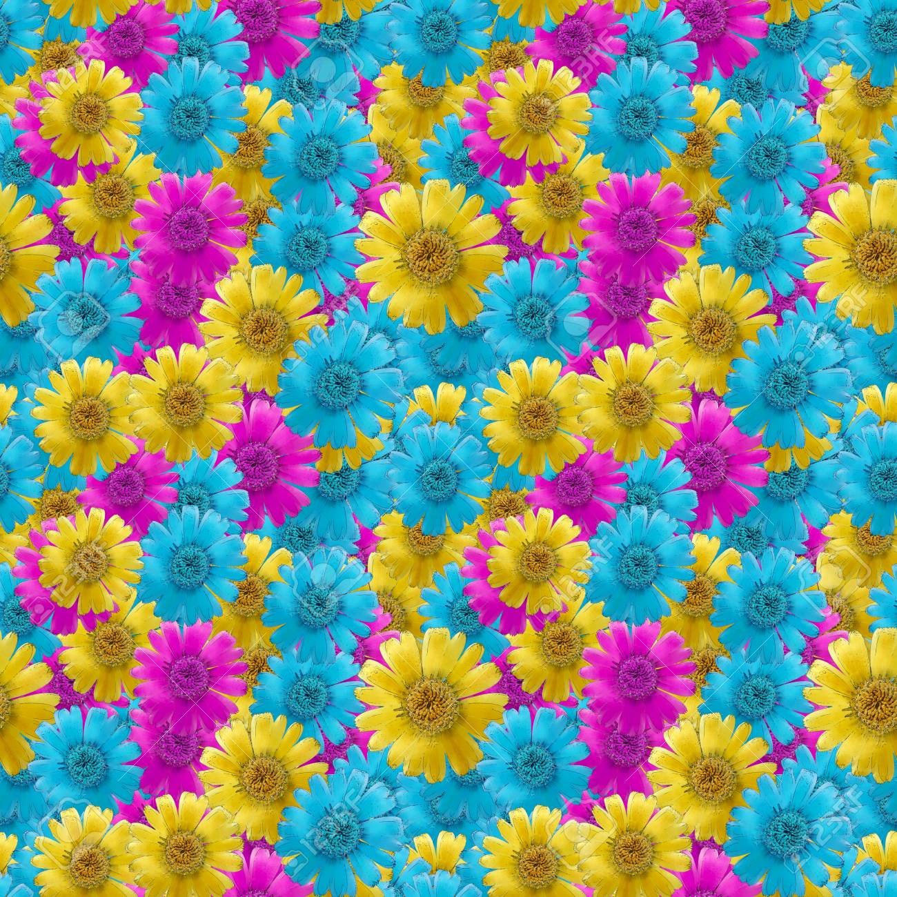 マリーゴールド キンセンカ 花のテクスチャー 連続レプリケーションのシームレスなパターン 花の背景 繊維 コットン生地の生産のための写真のコラージュ 壁紙用カバーします の写真素材 画像素材 Image