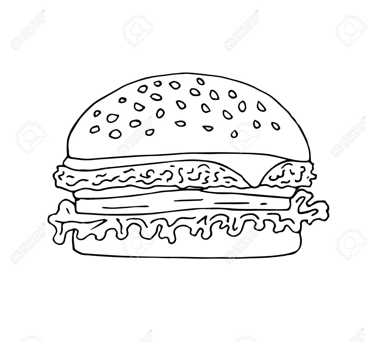 Vector Hand Drawn Doodle Sketch Outline Cheese Burger Isolated On White  Background Royalty Free SVG, Cliparts, Vectors, And Stock Illustration.  Image 135688777.