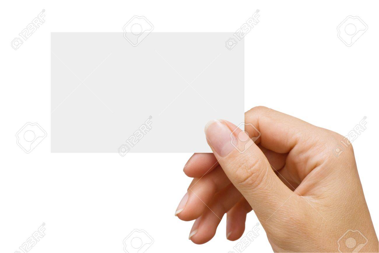 isolated empty business card in a womens hand empty business cards