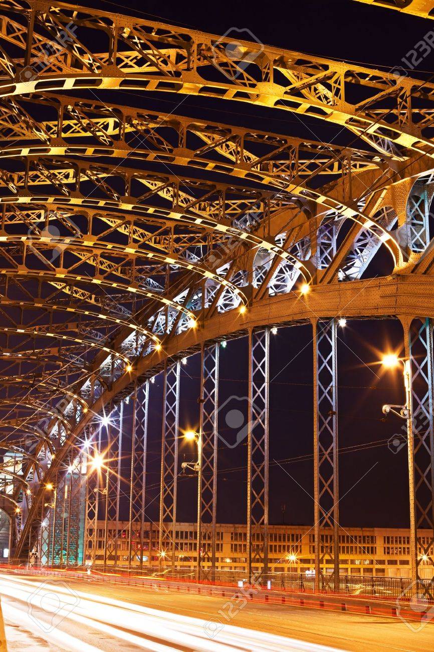 steel construction by night. Bolsheohtinskiy bridge in St. Petersburg. Russia - 7537435 steel construction by night. Bolsheohtinskiy bridge in St. Petersburg. Russia - 7537435